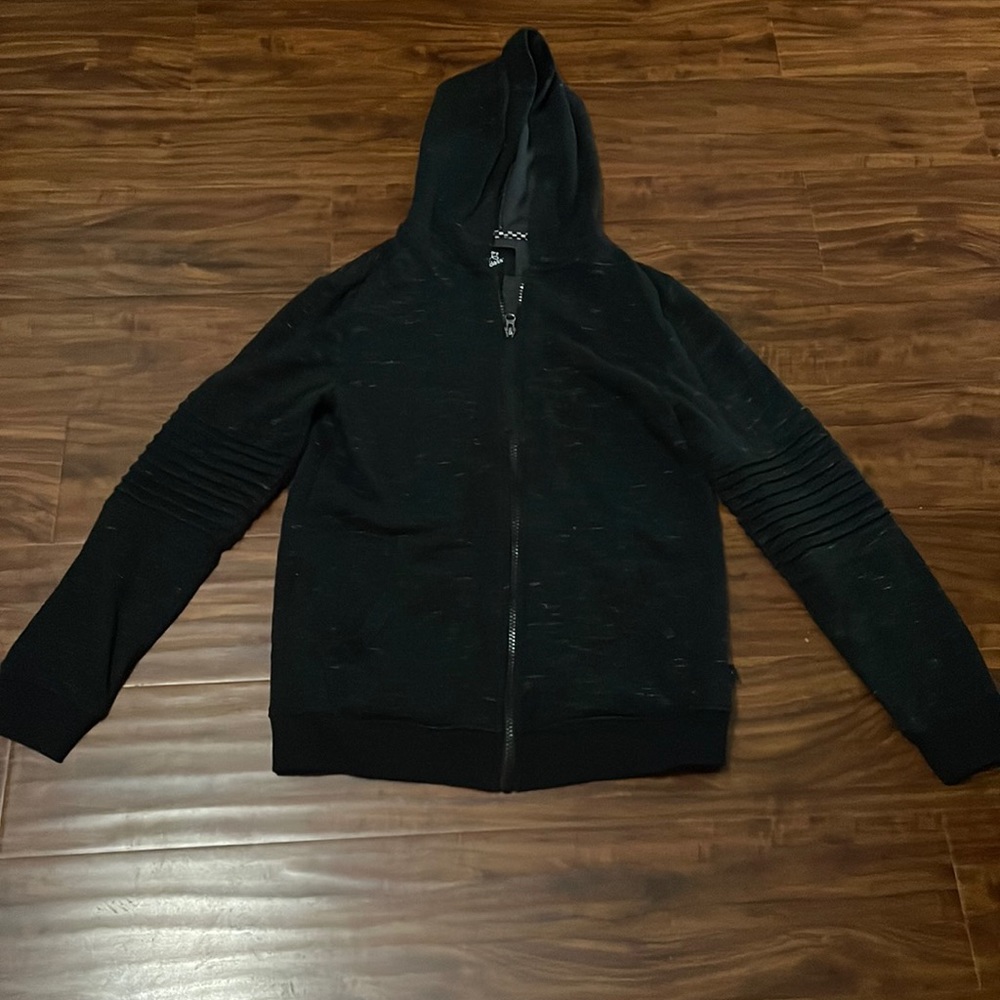 Boys Black Hooded Zip Front Sweatshirt - Large